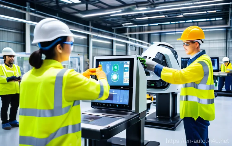공장자동화 장비의 투자 수익률 - An immersive, wide-angle shot inside a sustainable manufacturing facility featuring an advanced auto...