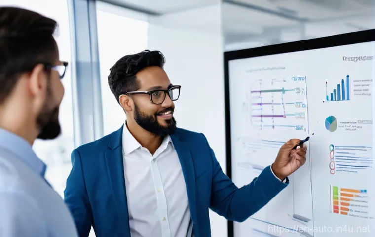 자동화 엔지니어로서의 성장 전략 - **Prompt:** A focused, determined automation engineer, mid-30s, with a diverse background, intensely...