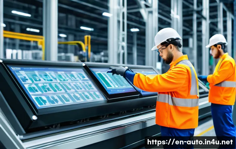 IoT 기반 공장자동화 실무 - A high-tech factory floor with numerous smart sensors visibly attached to industrial machines and co...