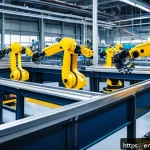 Home 21 산업용 로봇 활용 분야 - A modern automotive manufacturing assembly line featuring collaborative robots (cobots) and human wo...