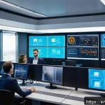 Home 23 공장자동화 프로젝트 관리 - A modern industrial automation control room showcasing a diverse cross-functional team of engineers,...
