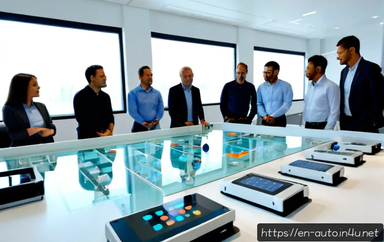 Home 30 스마트 팩토리 도입을 위한 단계 - Photorealistic smart factory implementation planning session, diverse manufacturing managers and aut...