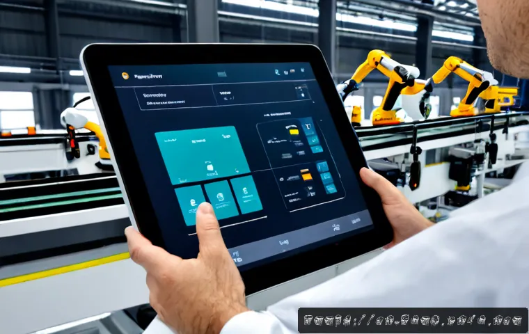 Home 17 스마트 팩토리 구축 비용 절감 - Photorealistic smart factory cost optimization scene, experienced operations manager and engineer re...