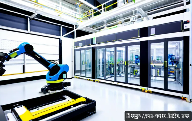 공장자동화 기술 직무 트렌드 - Photorealistic modern smart factory interior, a skilled automation engineer in clean safety glasses ...