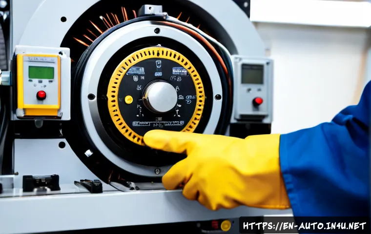 Home 17 모터 드라이브 제어 이론 - Photorealistic close-up of an industrial electric motor connected to a modern variable-frequency dri...